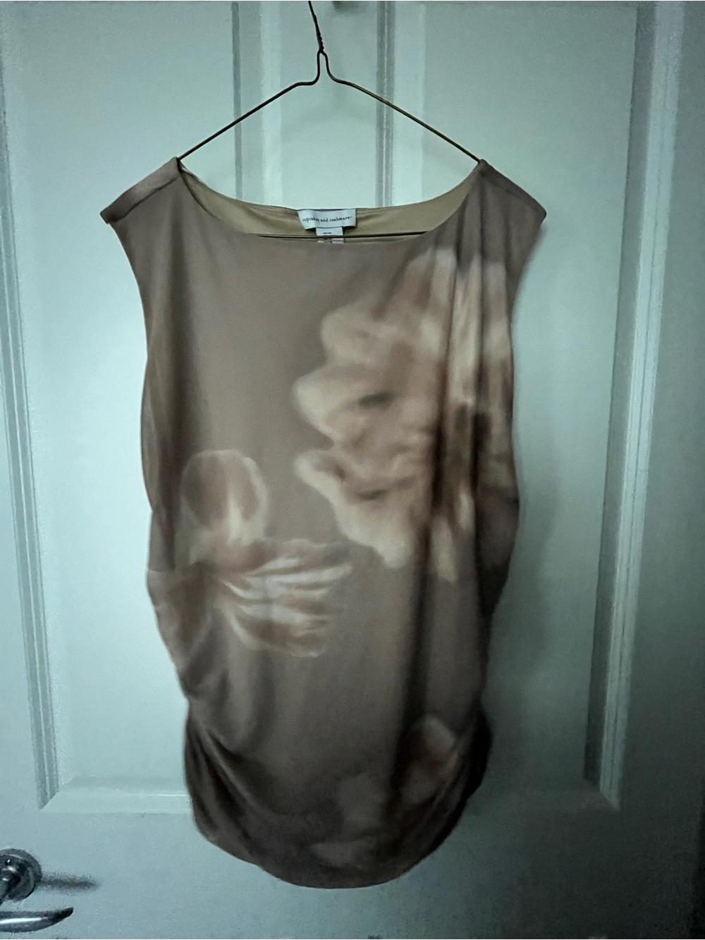 Cupcakes & Cashmere - Sleeveless Taupe Floral Drape Rouched Side Top
